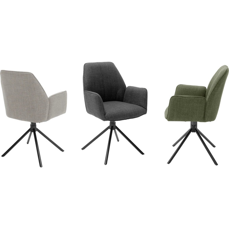 Set 2 scaune rotative tapitate cu stofa si picioare metalice, Pemba Plus Verde Olive / Negru, l59xA63x88 cm (2)