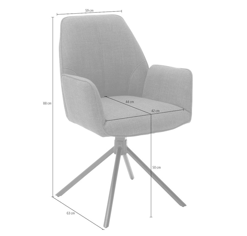 Set 2 scaune rotative tapitate cu stofa si picioare metalice, Pemba Plus Verde Olive / Negru, l59xA63x88 cm (3)