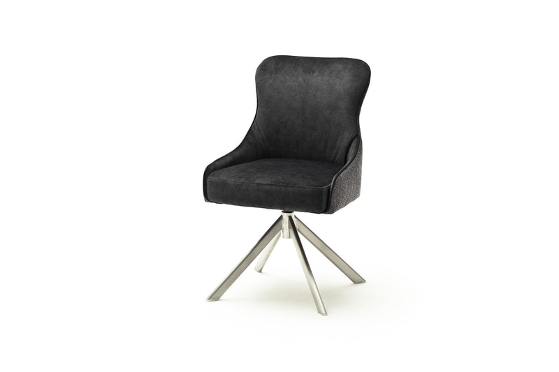 Set 2 scaune rotative tapitate cu stofa si picioare metalice, Sheffield A Oval, Antracit / Crom, l53xA64xH88 cm (1)