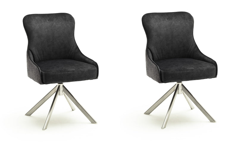 Set 2 scaune rotative tapitate cu stofa si picioare metalice, Sheffield A Oval, Antracit / Crom, l53xA64xH88 cm