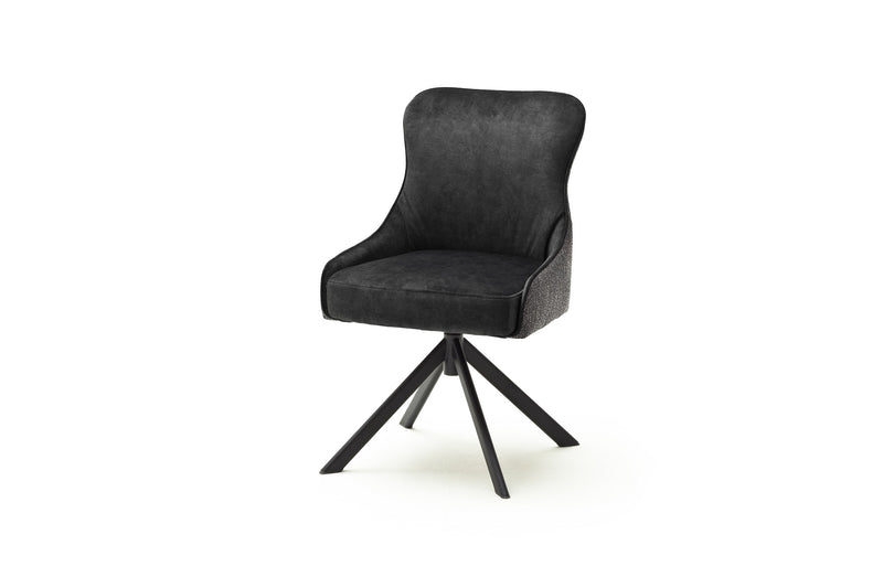 Set 2 scaune rotative tapitate cu stofa si picioare metalice, Sheffield A Oval, Antracit / Negru, l53xA64xH88 cm (1)