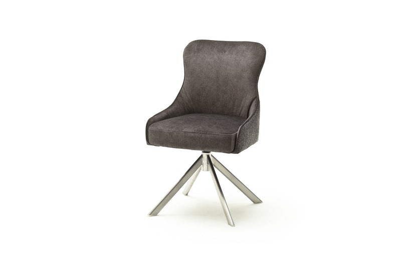 Set 2 scaune rotative tapitate cu stofa si picioare metalice, Sheffield A Oval, Cappucino / Crom, l53xA64xH88 cm (1)