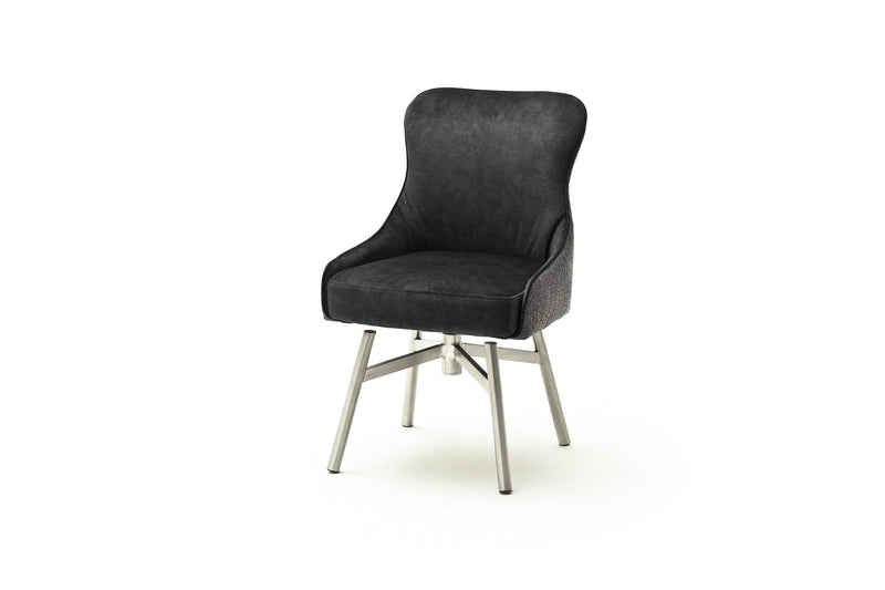 Set 2 scaune rotative tapitate cu stofa si picioare metalice, Sheffield A Round, Antracit / Crom, l53xA64xH88 cm (1)