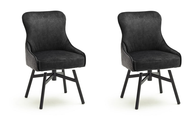 Set 2 scaune rotative tapitate cu stofa si picioare metalice, Sheffield A Round, Antracit / Negru, l53xA64xH88 cm