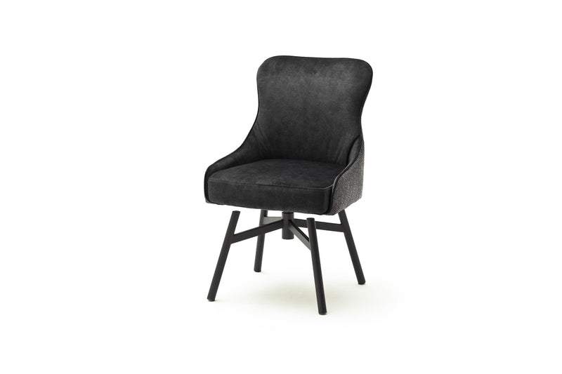 Set 2 scaune rotative tapitate cu stofa si picioare metalice, Sheffield A Round, Antracit / Negru, l53xA64xH88 cm (1)