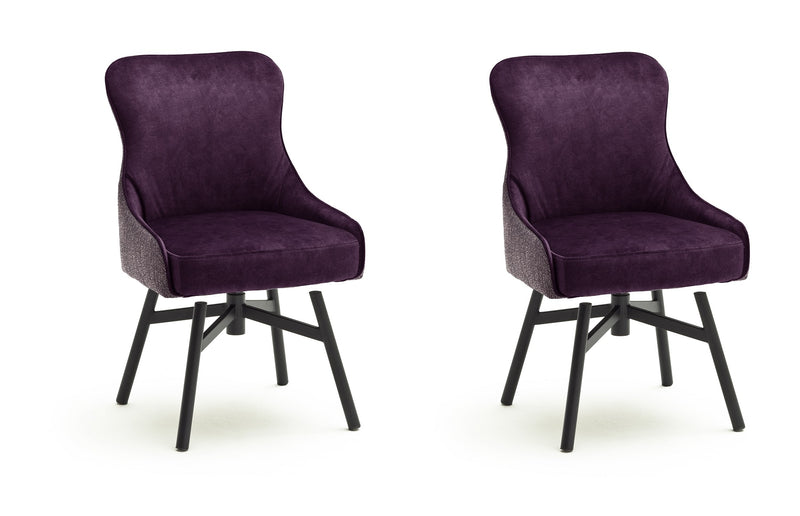 Set 2 scaune rotative tapitate cu stofa si picioare metalice, Sheffield A Round, Burgundy / Negru, l53xA64xH88 cm