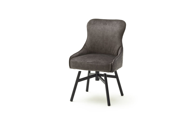 Set 2 scaune rotative tapitate cu stofa si picioare metalice, Sheffield A Round, Cappucino / Negru, l53xA64xH88 cm (1)