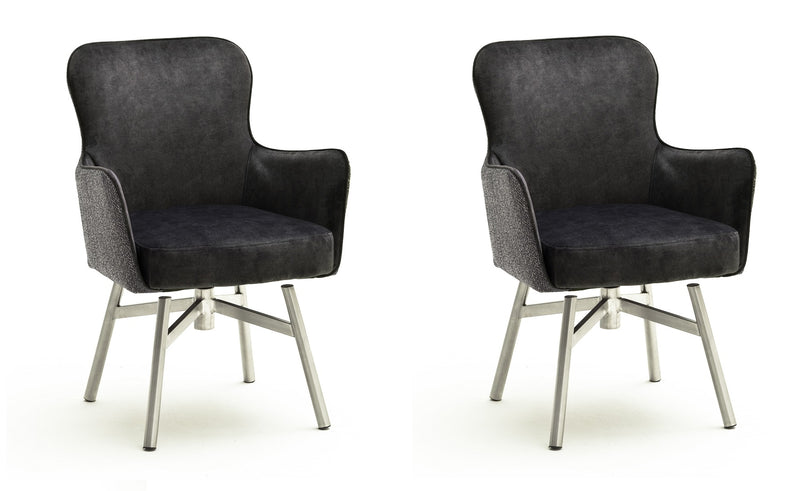 Set 2 scaune rotative tapitate cu stofa si picioare metalice, Sheffield B Round, Antracit / Crom, l62xA64xH88 cm