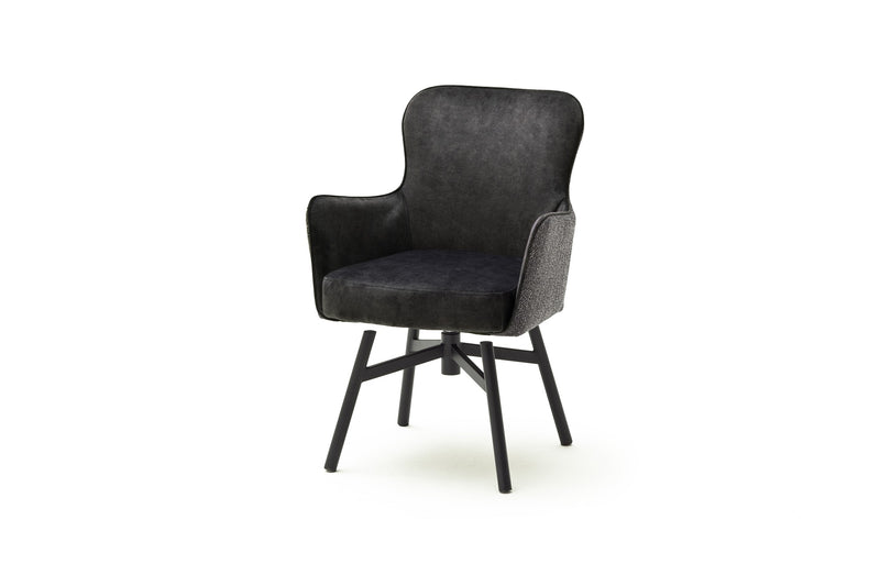 Set 2 scaune rotative tapitate cu stofa si picioare metalice, Sheffield B Round, Antracit / Negru, l62xA64xH88 cm (1)
