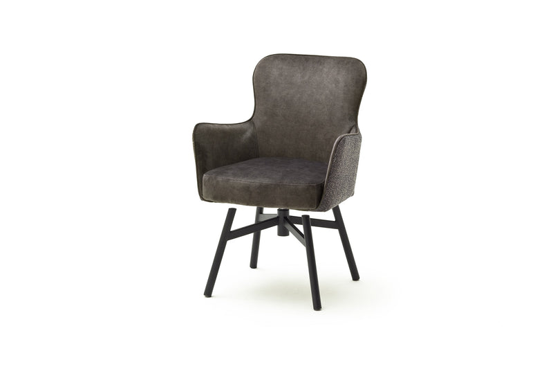 Set 2 scaune rotative tapitate cu stofa si picioare metalice, Sheffield B Round, Cappucino / Negru, l62xA64xH88 cm (1)