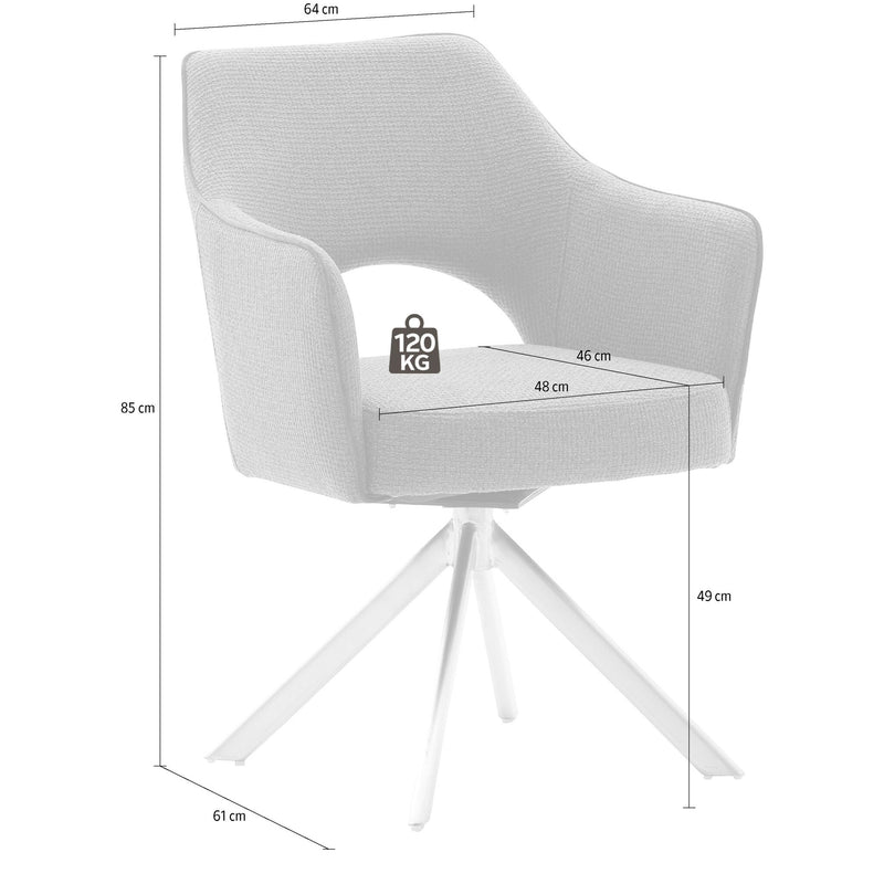 Set 2 scaune rotative tapitate cu stofa si picioare metalice, Tonala Antracit / Negru, l64xA61xH85 cm (4)