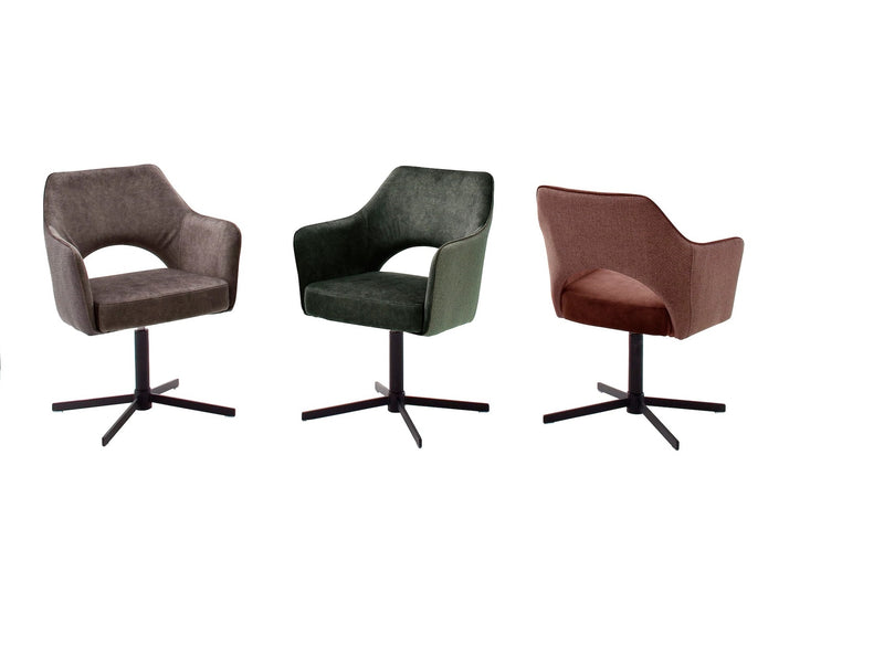 Set 2 scaune rotative tapitate cu stofa si picioare metalice, Valletta Capuccino / Negru, l64xA61xH85 cm (2)