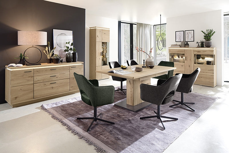 Set 2 scaune rotative tapitate cu stofa si picioare metalice, Valletta Verde Olive / Negru, l64xA61xH85 cm (2)