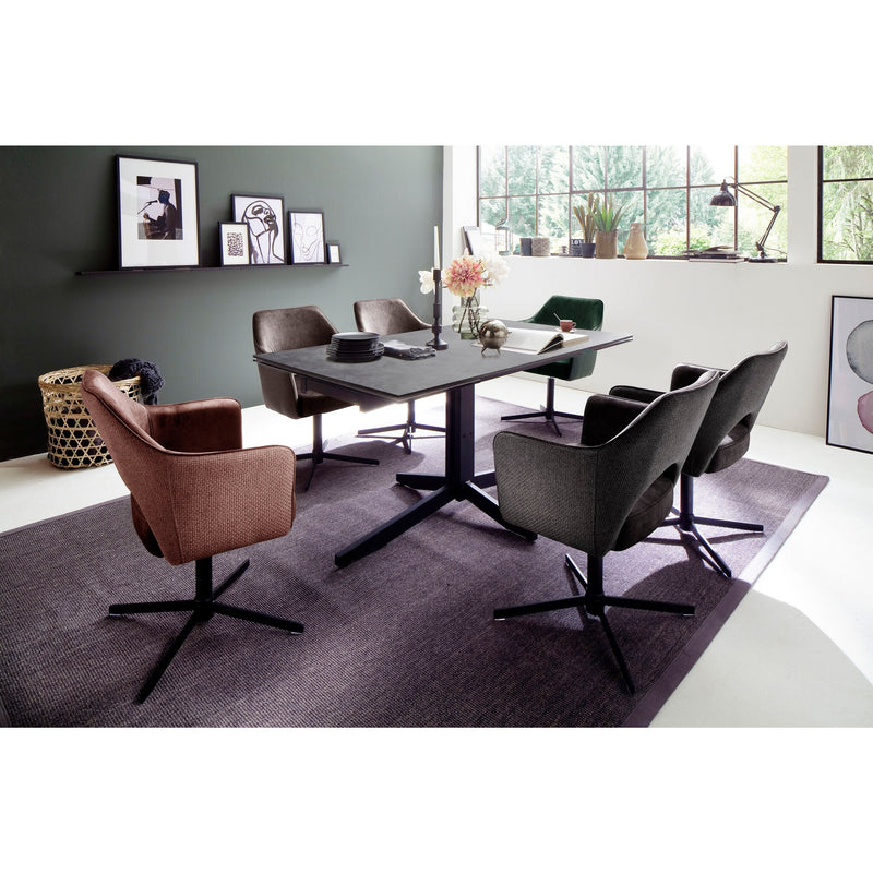 Set 2 scaune rotative tapitate cu stofa si picioare metalice, Valletta Verde Olive / Negru, l64xA61xH85 cm (1)
