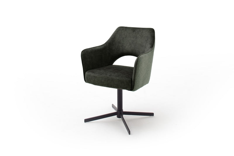 Set 2 scaune rotative tapitate cu stofa si picioare metalice, Valletta Verde Olive / Negru, l64xA61xH85 cm (5)