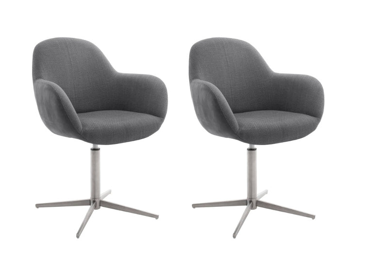 Set 2 scaune rotative tapitate cu stofa si piele ecologica, cu picioare metalice, Melrose Antracit / Crom, l64xA64xH88 cm