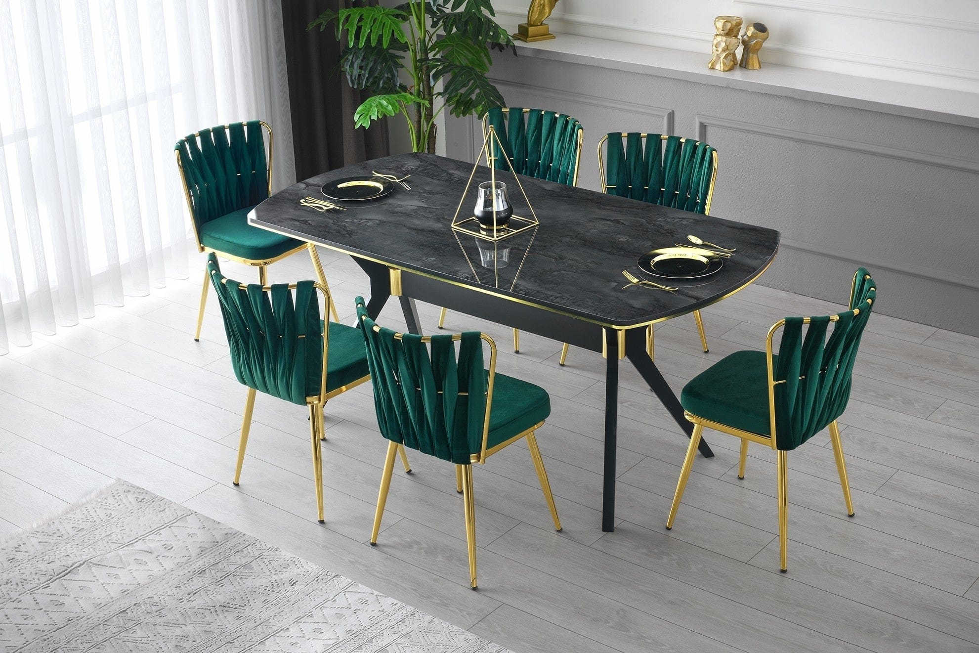 Set 2 scaune tapitat cu stofa si picioare metalice, Kusa 141 Velvet Verde / Auriu, l43xA43xH82 cm (1)