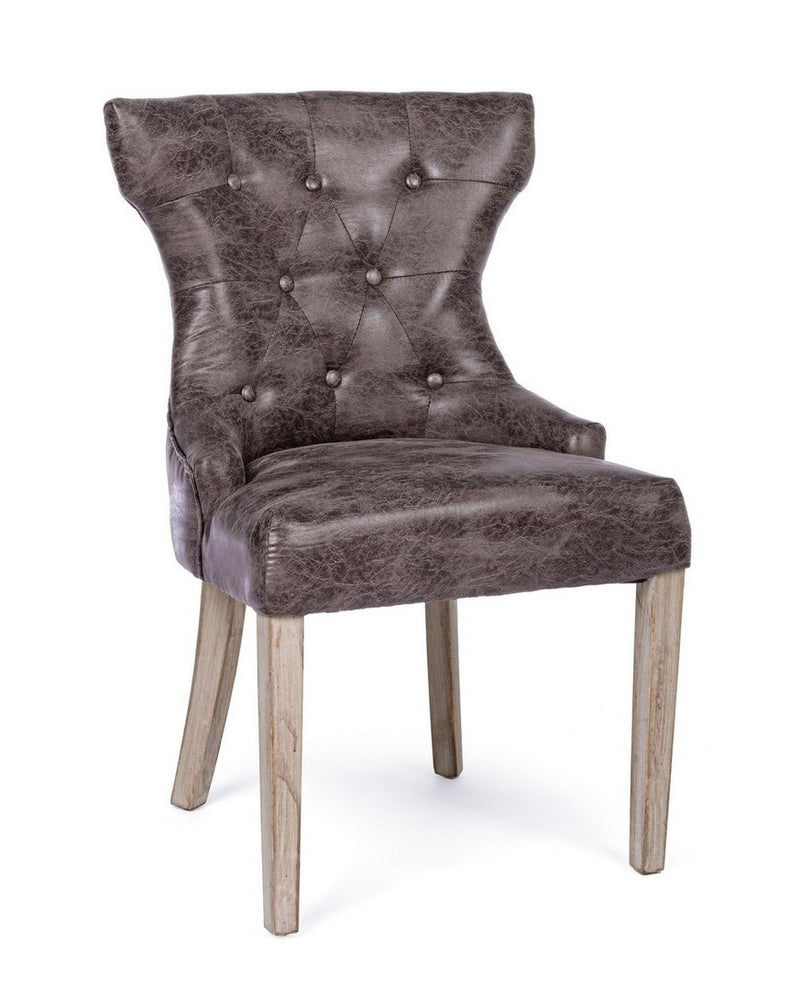Set 2 scaune tapitate cu piele ecologica si picioare din lemn Azelia Maro Inchis / Natural, l55xA52xH92 cm (1)