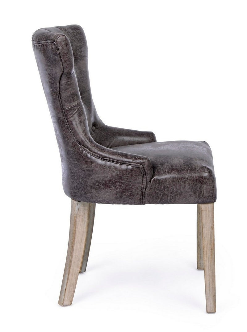 Set 2 scaune tapitate cu piele ecologica si picioare din lemn Azelia Maro Inchis / Natural, l55xA52xH92 cm (4)