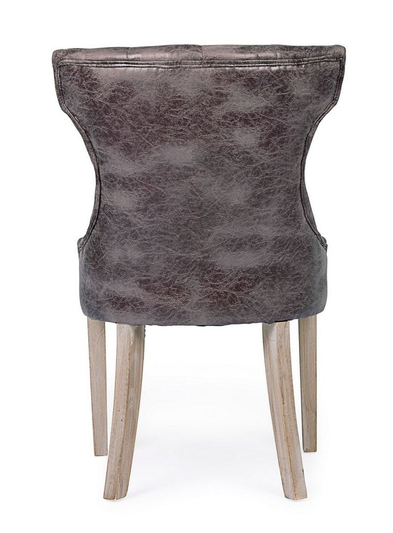 Set 2 scaune tapitate cu piele ecologica si picioare din lemn Azelia Maro Inchis / Natural, l55xA52xH92 cm (3)