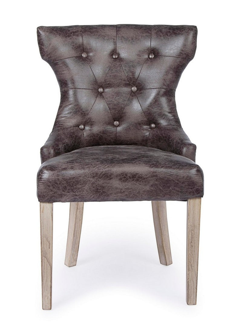 Set 2 scaune tapitate cu piele ecologica si picioare din lemn Azelia Maro Inchis / Natural, l55xA52xH92 cm (2)