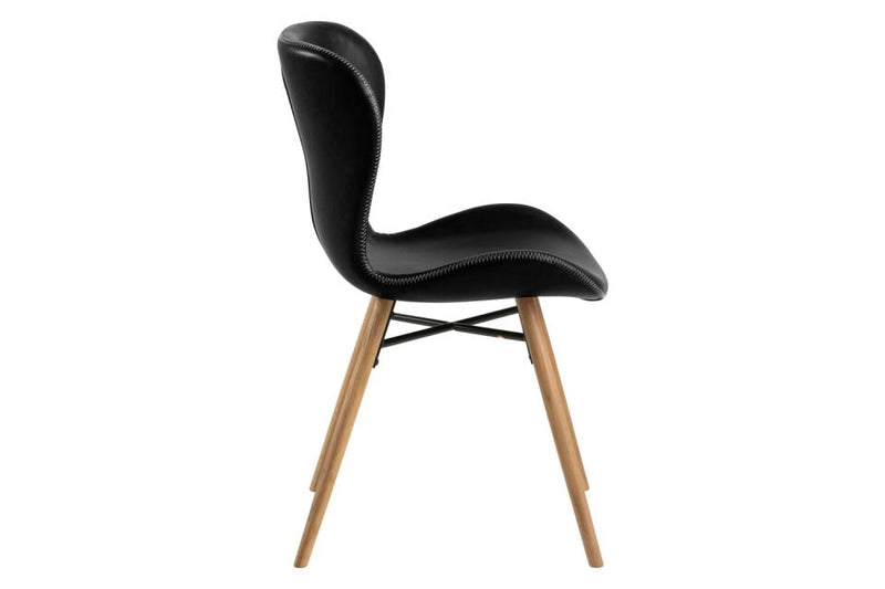 Set 2 scaune tapitate cu piele ecologica si picioare din lemn Batilda A-1 Negru / Stejar, l47xA53xH82,5 cm (3)