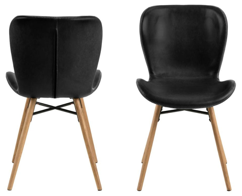 Set 2 scaune tapitate cu piele ecologica si picioare din lemn Batilda A-1 Negru / Stejar, l47xA53xH82,5 cm (2)