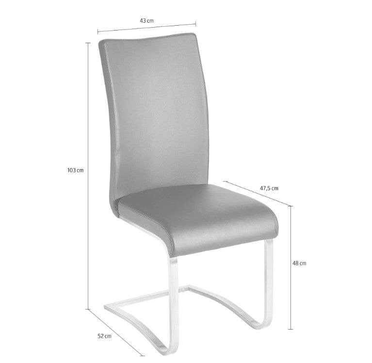 Set 2 scaune tapitate cu piele ecologica si picioare metalice, Arco Negru / Crom, l43xA52xH103 cm (6)