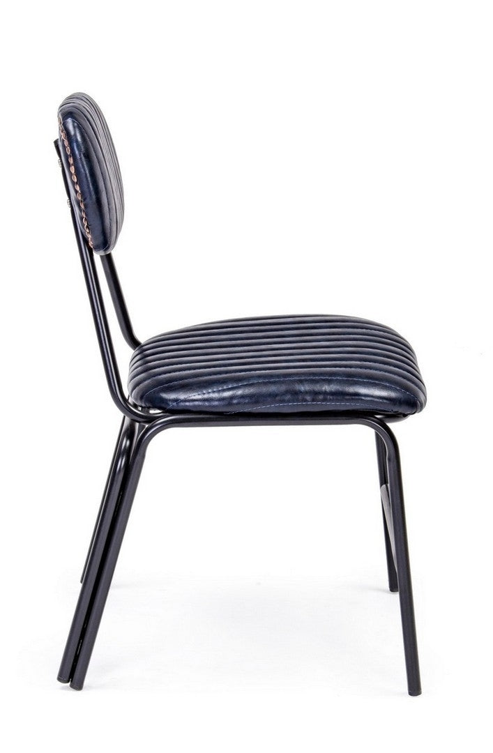 Set 2 scaune tapitate cu piele ecologica si picioare metalice Debbie Bleumarin / Negru, l44xA55xH73 cm (5)