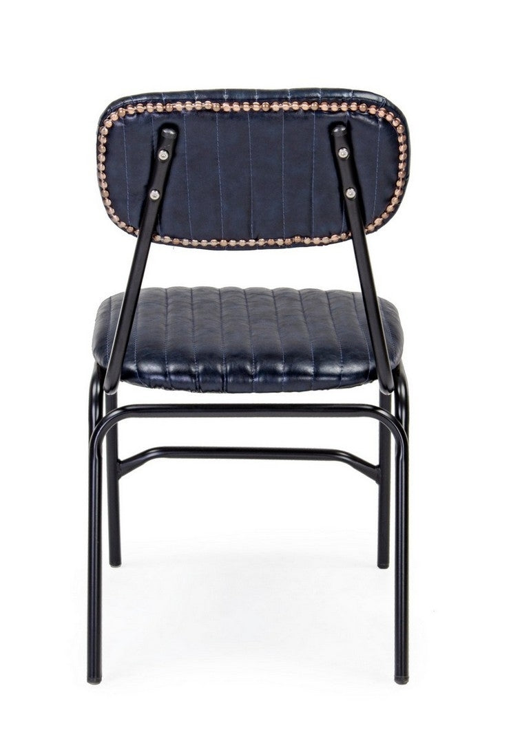 Set 2 scaune tapitate cu piele ecologica si picioare metalice Debbie Bleumarin / Negru, l44xA55xH73 cm (4)
