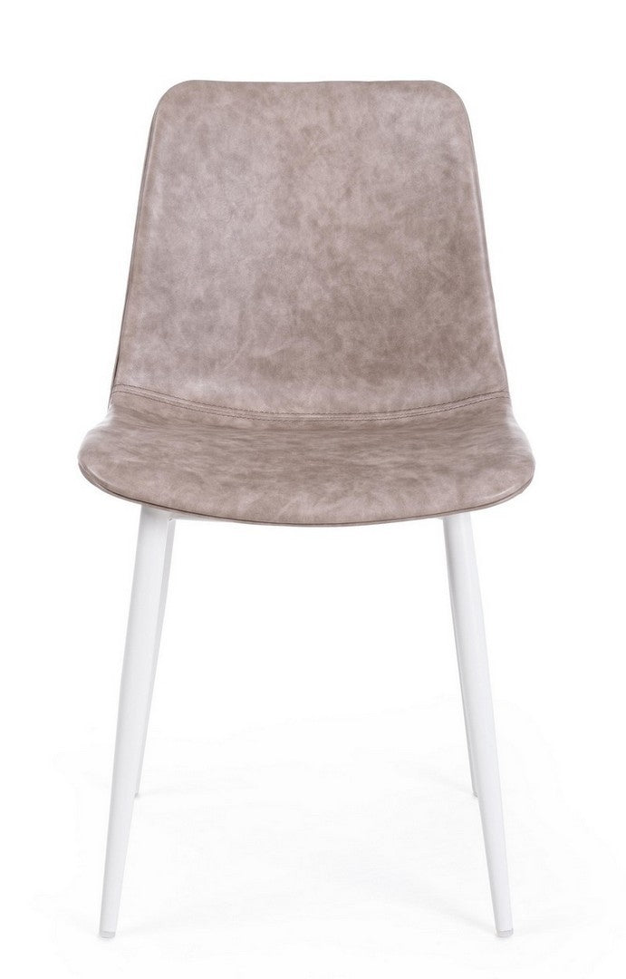 Set 2 scaune tapitate cu piele ecologica si picioare metalice Kyra Bej / Alb, l44xA50xH80 cm (4)