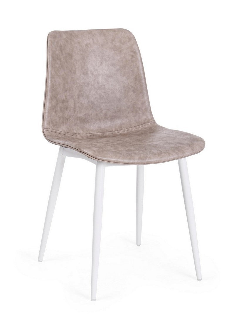 Set 2 scaune tapitate cu piele ecologica si picioare metalice Kyra Bej / Alb, l44xA50xH80 cm (3)