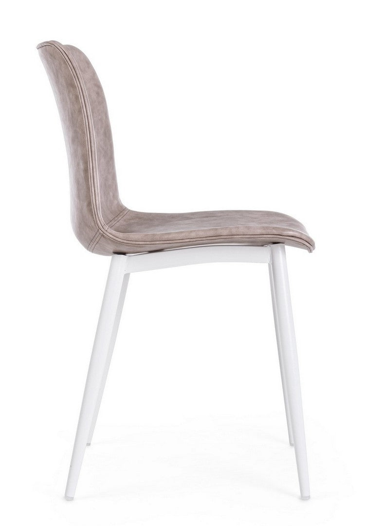 Set 2 scaune tapitate cu piele ecologica si picioare metalice Kyra Bej / Alb, l44xA50xH80 cm (6)