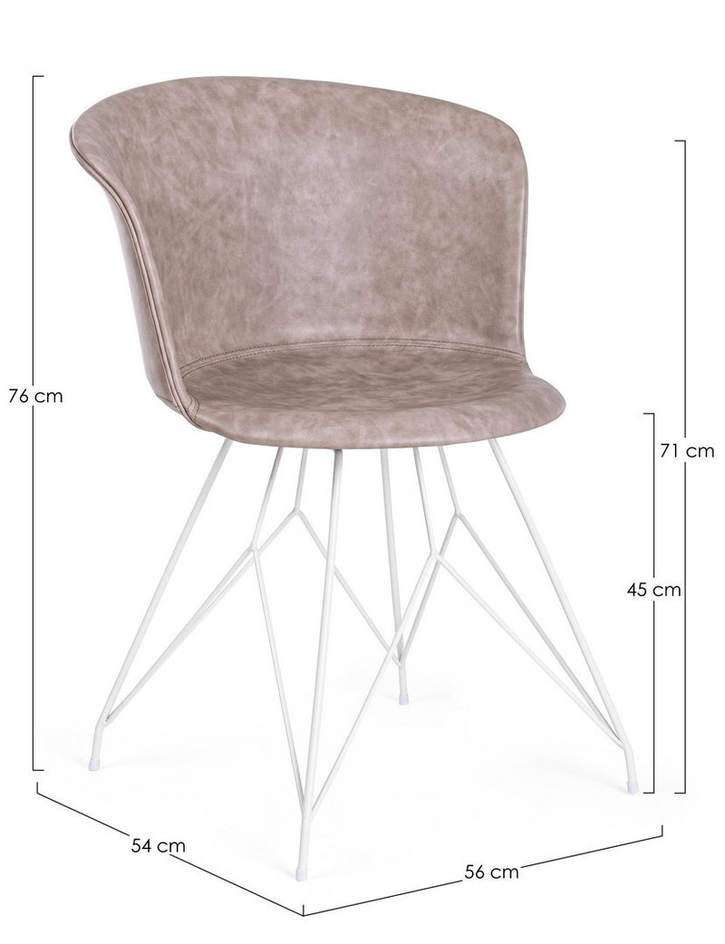 Set 2 scaune tapitate cu piele ecologica si picioare metalice Loft Bej / Alb, l56xA54xH76 cm (8)