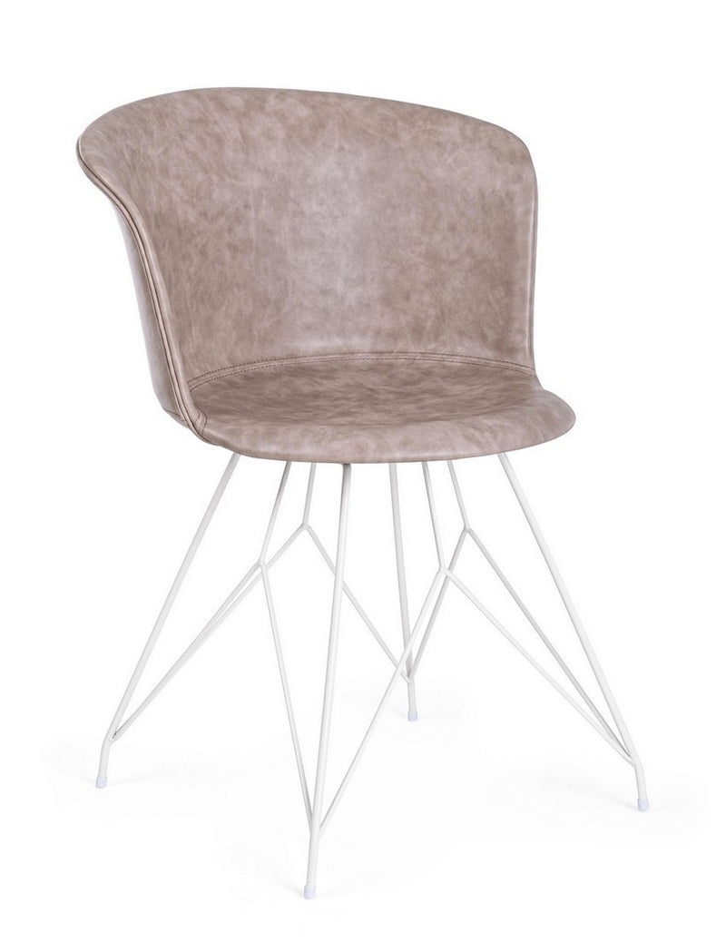 Set 2 scaune tapitate cu piele ecologica si picioare metalice Loft Bej / Alb, l56xA54xH76 cm (1)