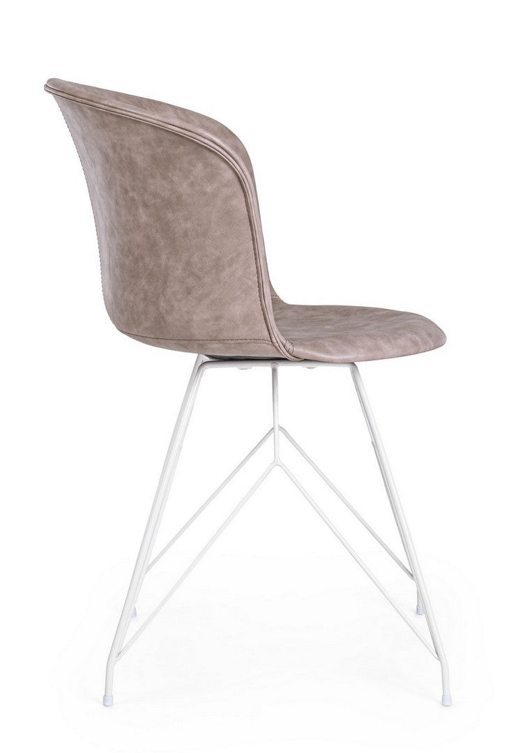 Set 2 scaune tapitate cu piele ecologica si picioare metalice Loft Bej / Alb, l56xA54xH76 cm (4)