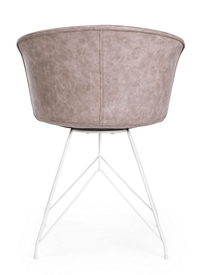Set 2 scaune tapitate cu piele ecologica si picioare metalice Loft Bej / Alb, l56xA54xH76 cm (3)