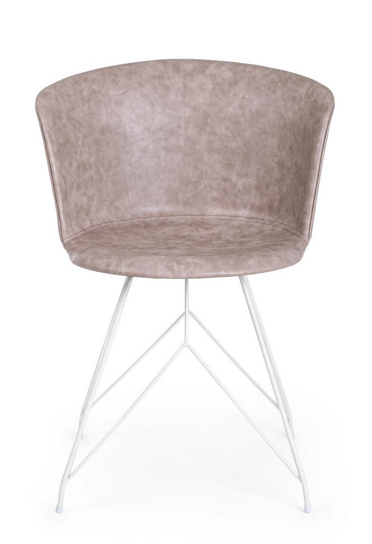 Set 2 scaune tapitate cu piele ecologica si picioare metalice Loft Bej / Alb, l56xA54xH76 cm (2)