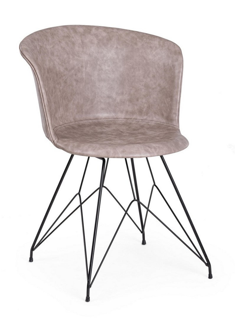 Set 2 scaune tapitate cu piele ecologica si picioare metalice Loft Bej / Negru, l56xA54xH76 cm (1)