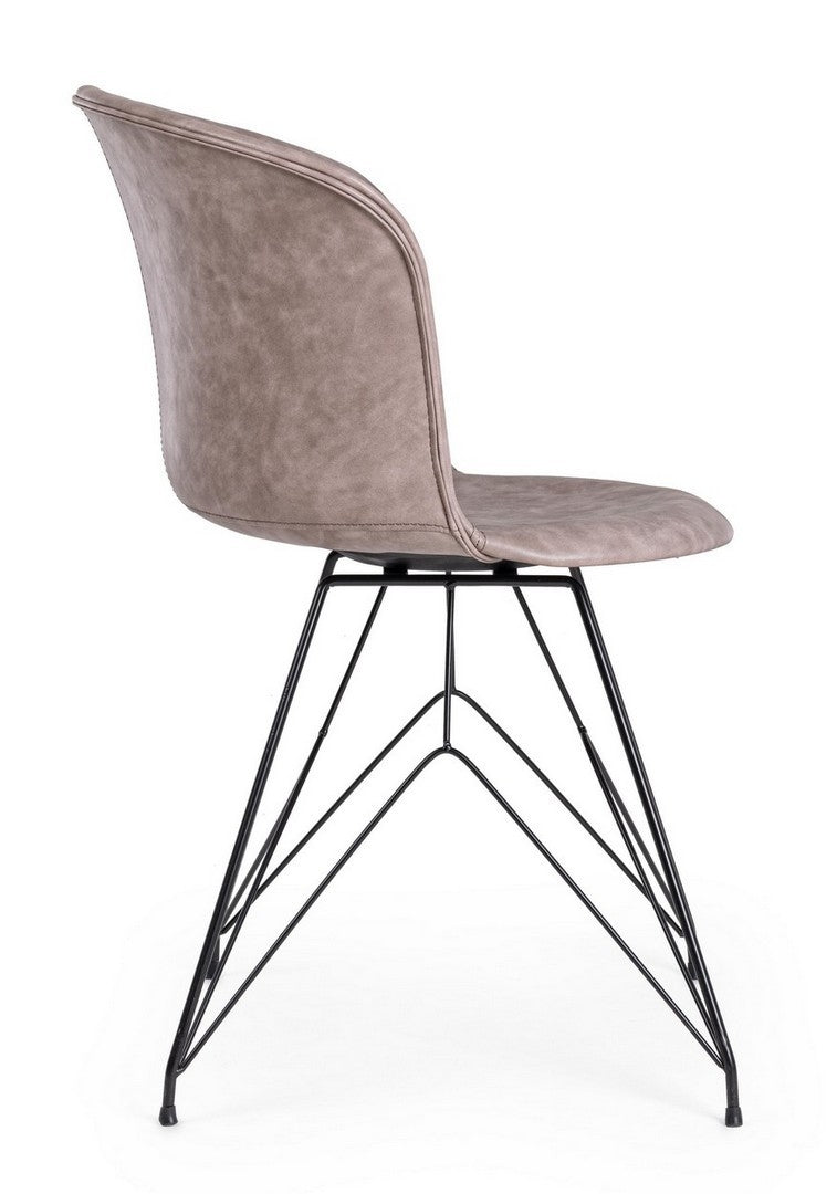 Set 2 scaune tapitate cu piele ecologica si picioare metalice Loft Bej / Negru, l56xA54xH76 cm (4)