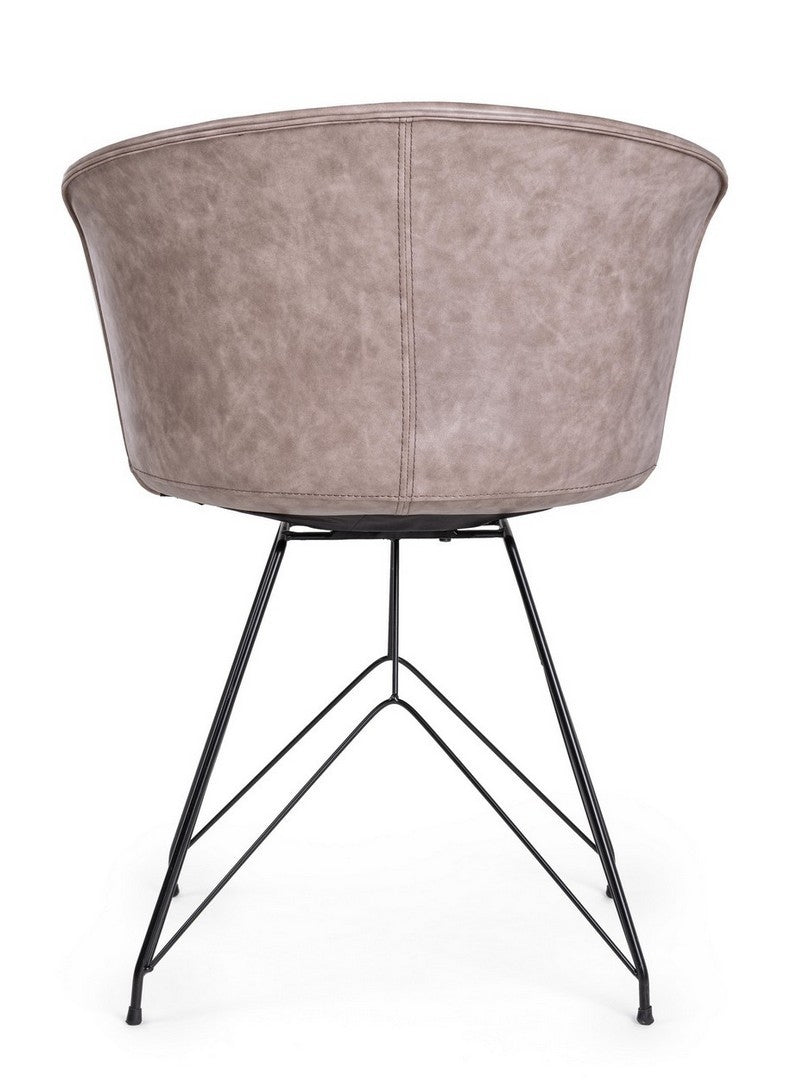 Set 2 scaune tapitate cu piele ecologica si picioare metalice Loft Bej / Negru, l56xA54xH76 cm (3)