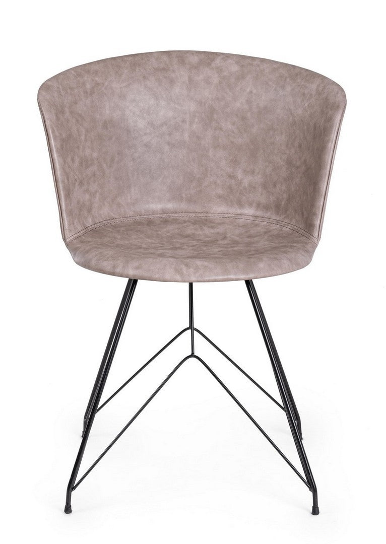 Set 2 scaune tapitate cu piele ecologica si picioare metalice Loft Bej / Negru, l56xA54xH76 cm (2)