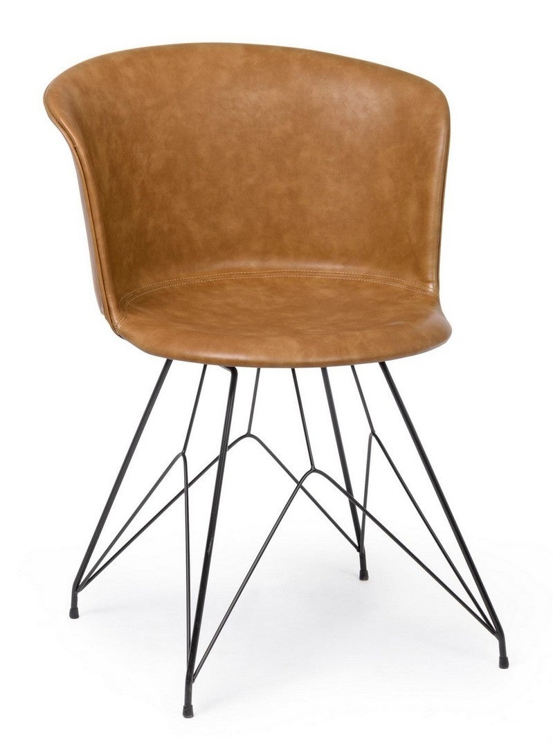 Set 2 scaune tapitate cu piele ecologica si picioare metalice Loft Maro / Negru, l56xA54xH76 cm (2)