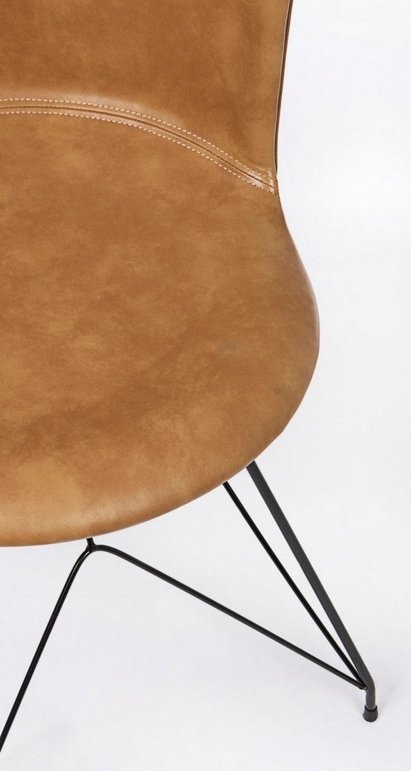 Set 2 scaune tapitate cu piele ecologica si picioare metalice Loft Maro / Negru, l56xA54xH76 cm (7)