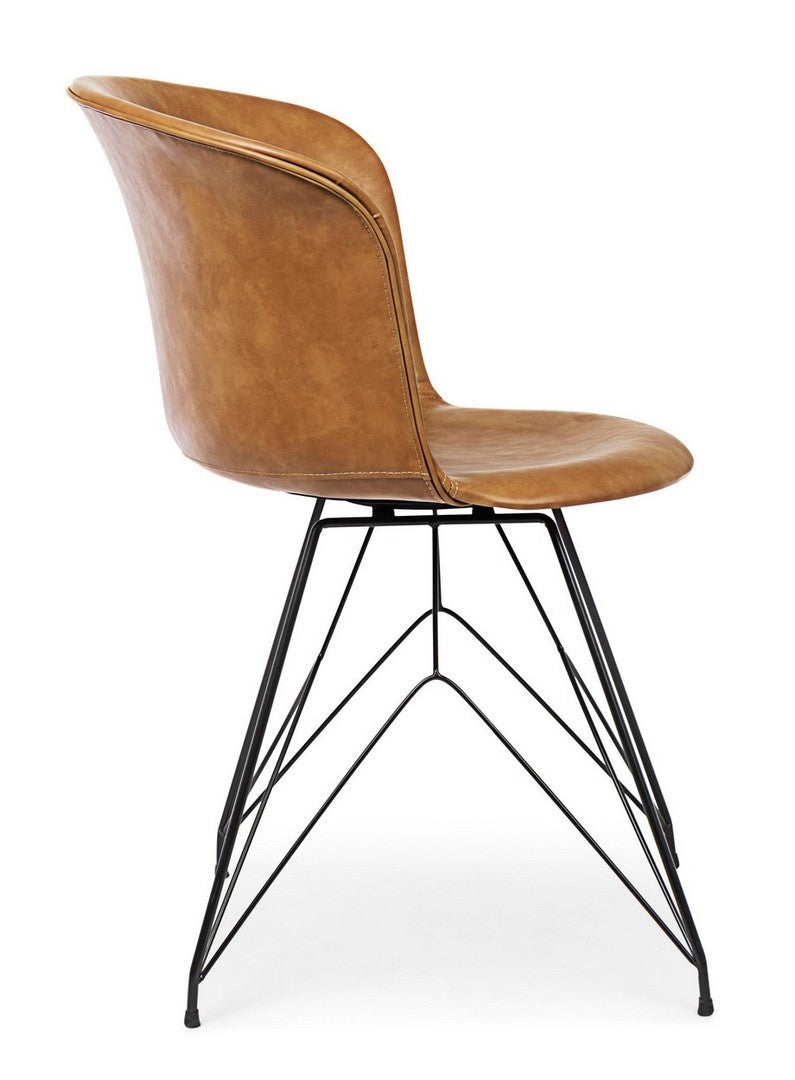 Set 2 scaune tapitate cu piele ecologica si picioare metalice Loft Maro / Negru, l56xA54xH76 cm (5)