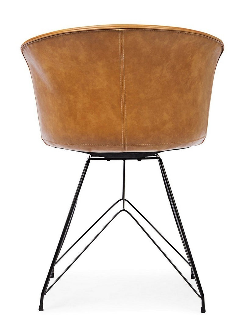 Set 2 scaune tapitate cu piele ecologica si picioare metalice Loft Maro / Negru, l56xA54xH76 cm (4)