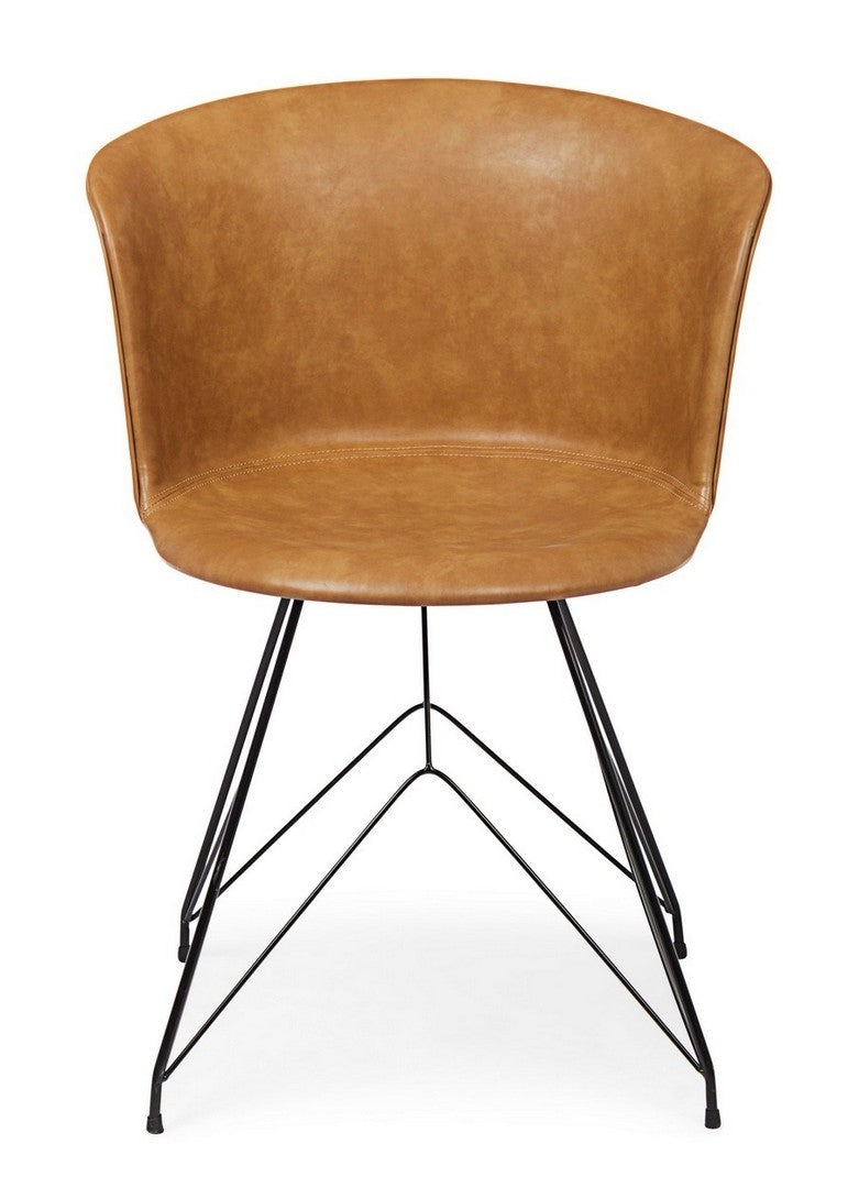 Set 2 scaune tapitate cu piele ecologica si picioare metalice Loft Maro / Negru, l56xA54xH76 cm (3)