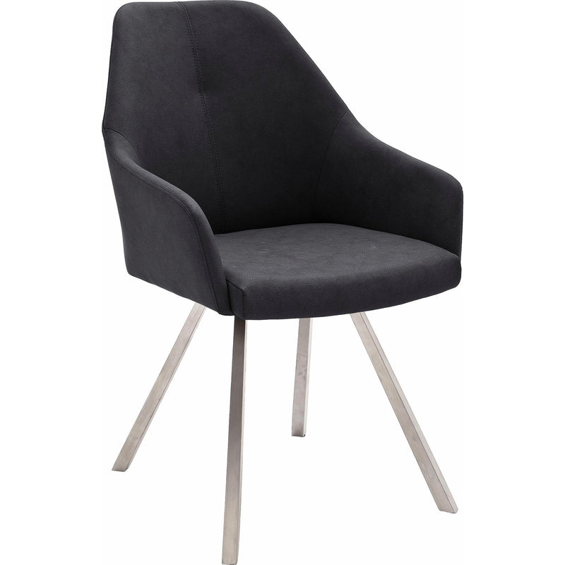 Set 2 scaune tapitate cu piele ecologica si picioare metalice, Madita A, Antracit / Crom, l55xA63xH86 cm (1)
