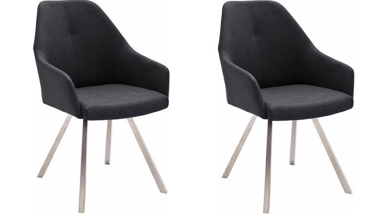 Set 2 scaune tapitate cu piele ecologica si picioare metalice, Madita A, Antracit / Crom, l55xA63xH86 cm