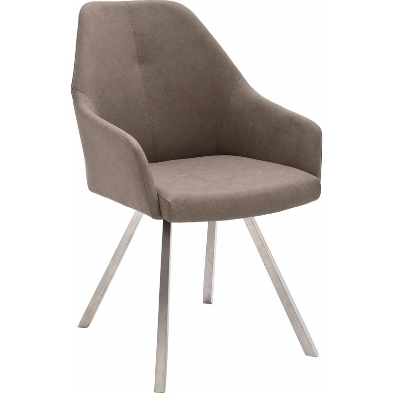 Set 2 scaune tapitate cu piele ecologica si picioare metalice, Madita A, Bej / Crom, l55xA63xH86 cm (1)
